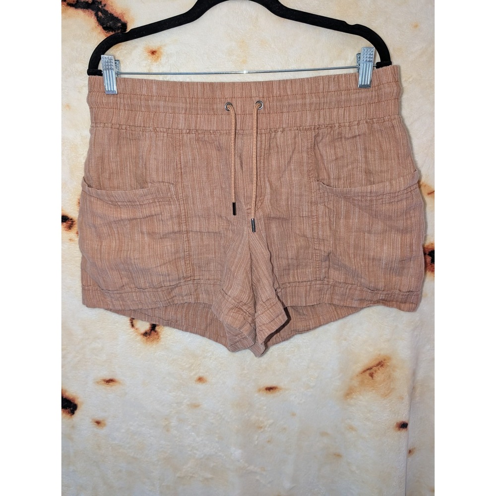 Athleta Cabo Linen Textured 4" Shorts Womens 10 Terracotta Pinstripe Travel